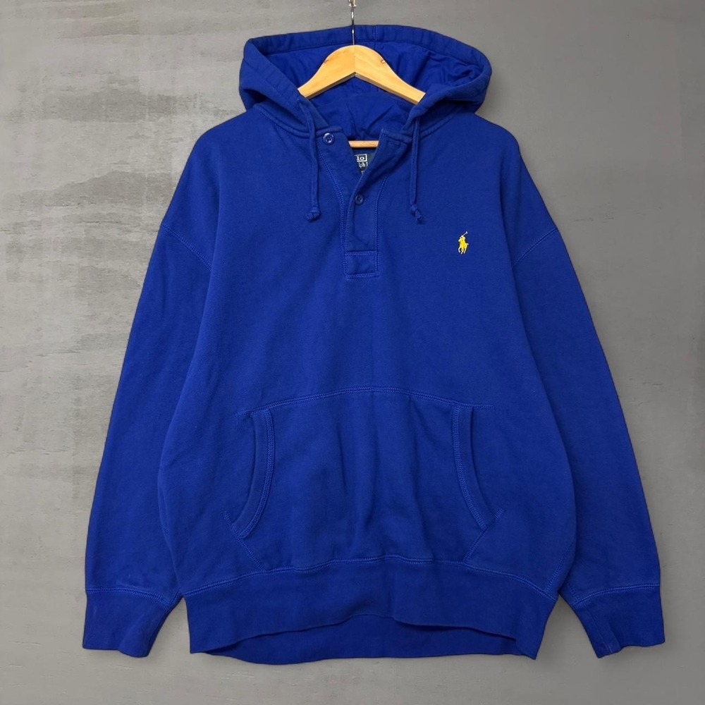 Polo Ralph Lauren Henley Hoodie Royal Blue Button Pullover Sweatshirt 2XB